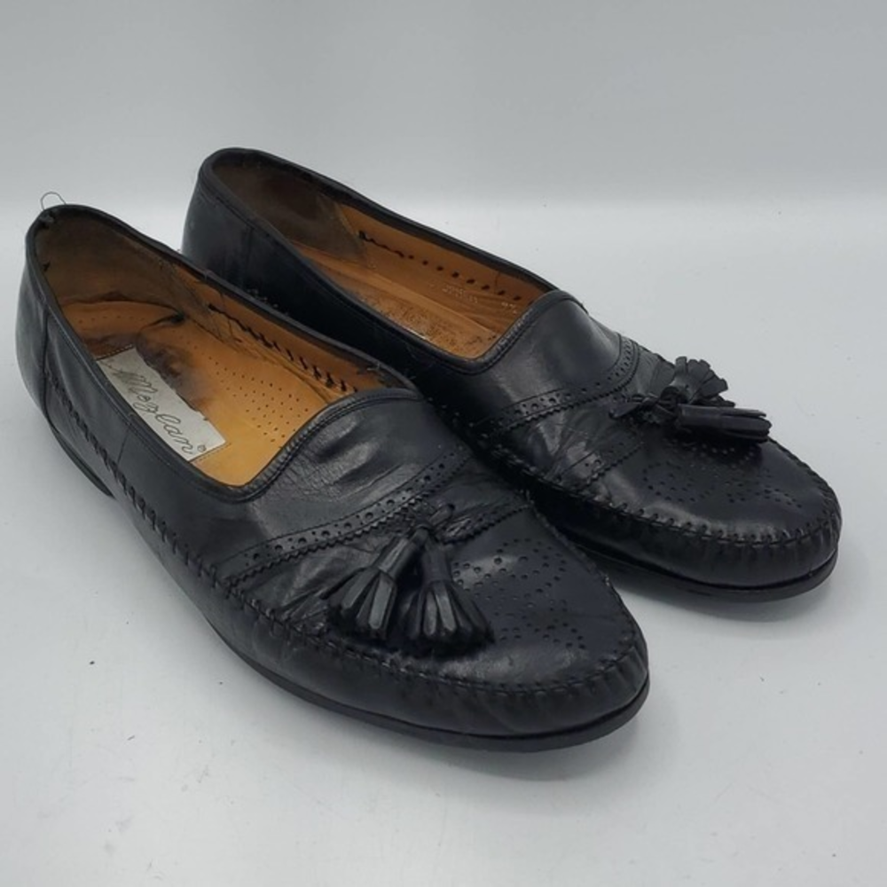 Mezlan Christopher Men's Black Leather Tassel Loafers Size 9.5 Made in Italy
